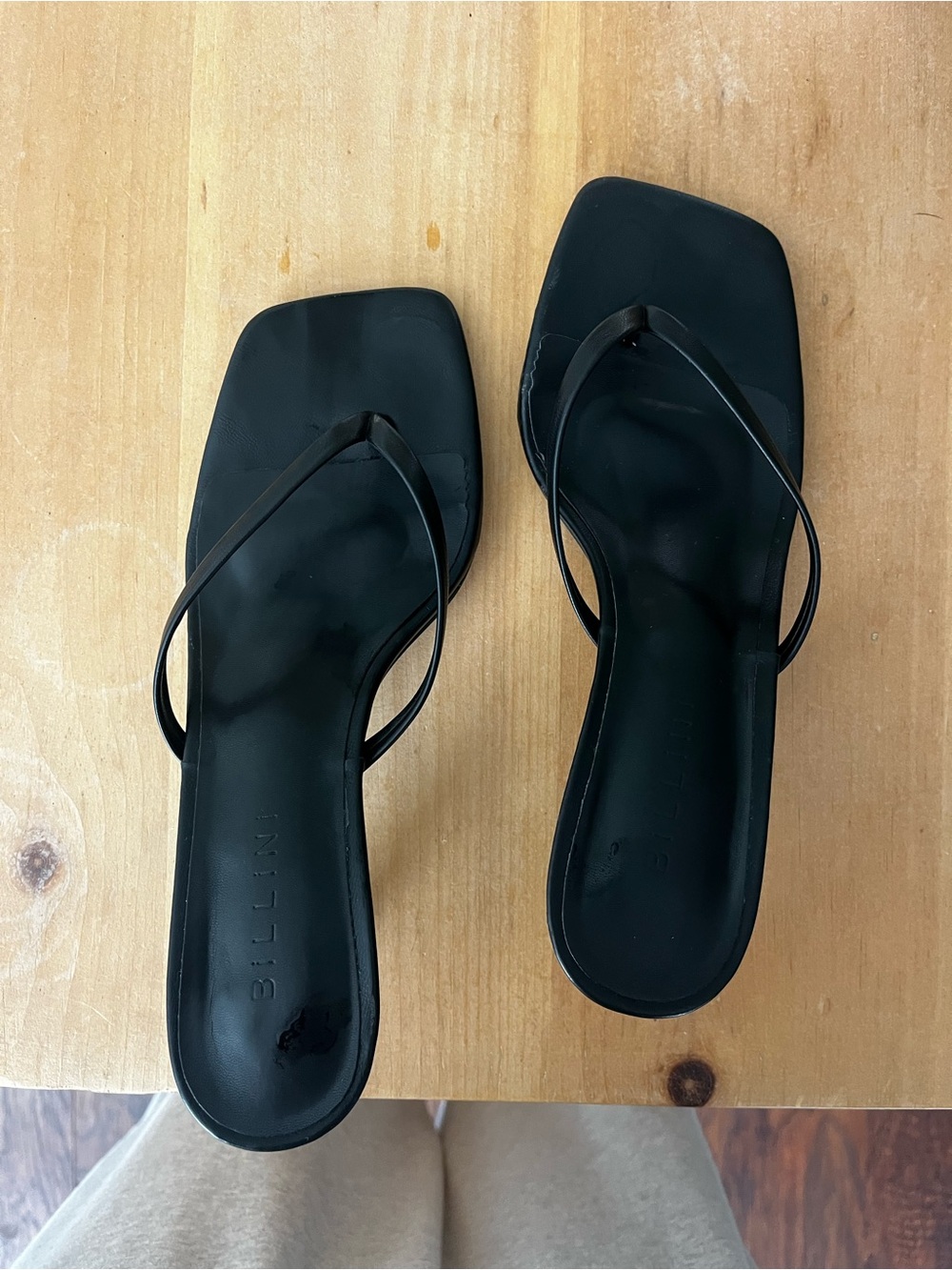 Billini Xami Black Square-Toe Minimal Strap Flip Flops